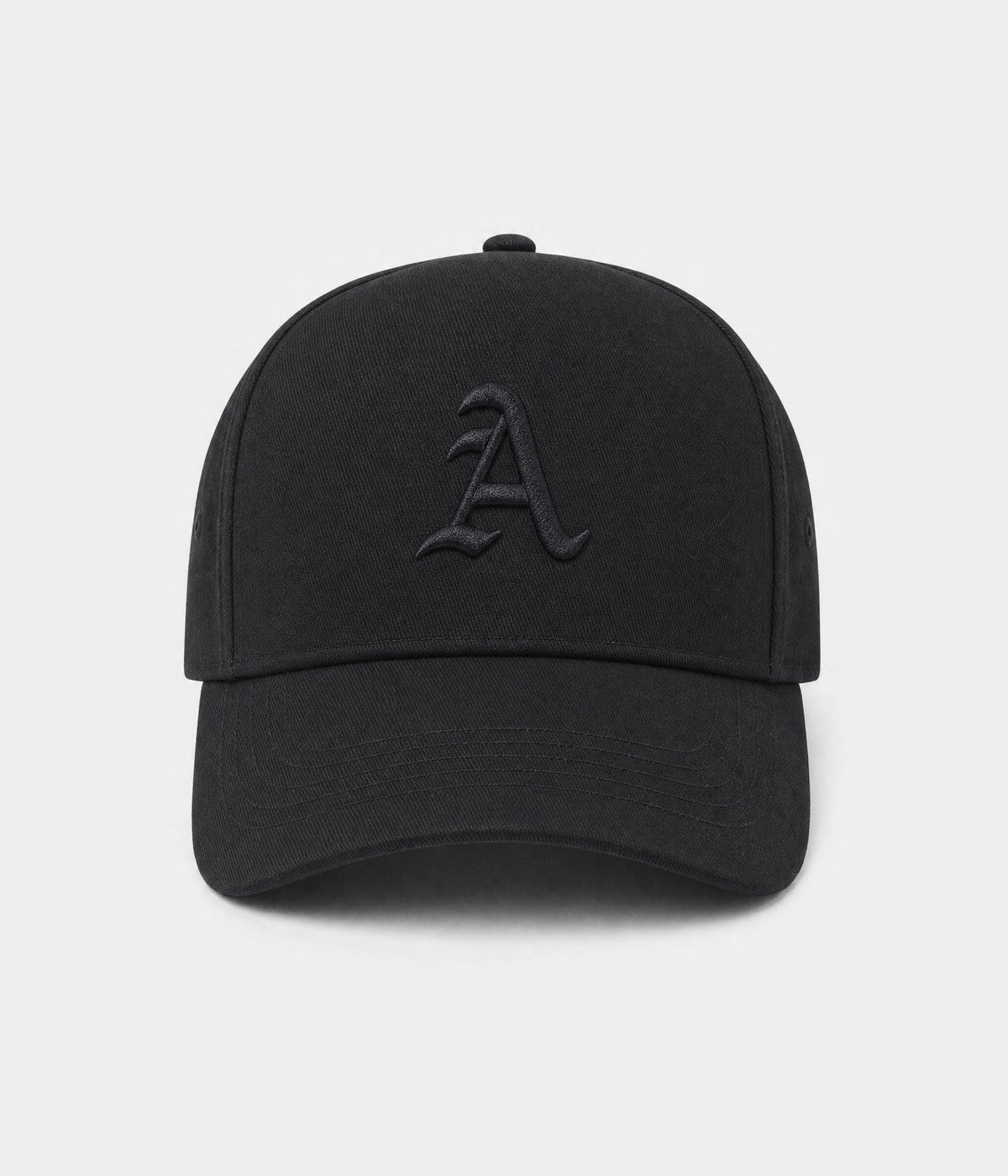 OLD ENGLISH A. cotton twill cap in all black, front view