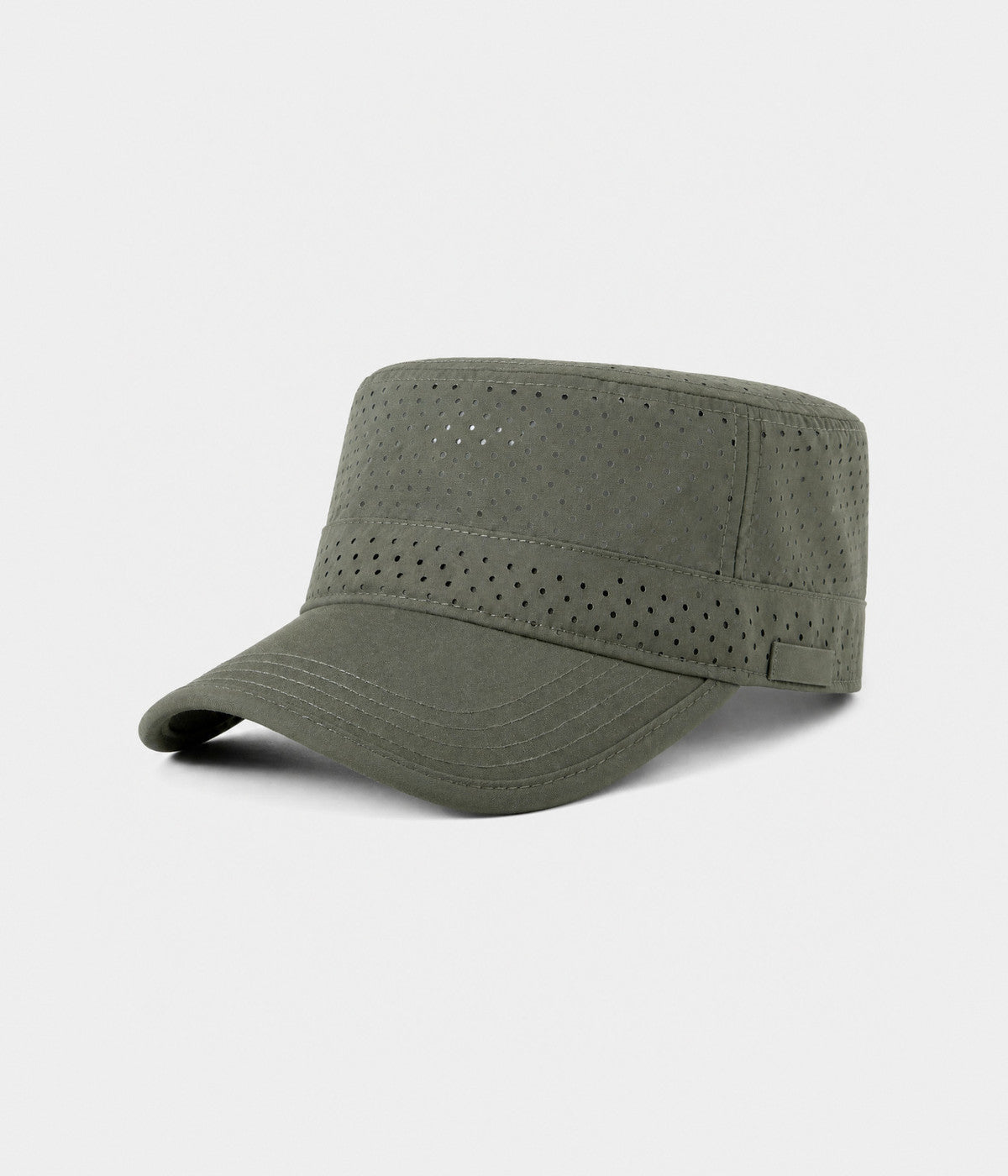 VENTED CADET. perforated cadet cap in olive, side view