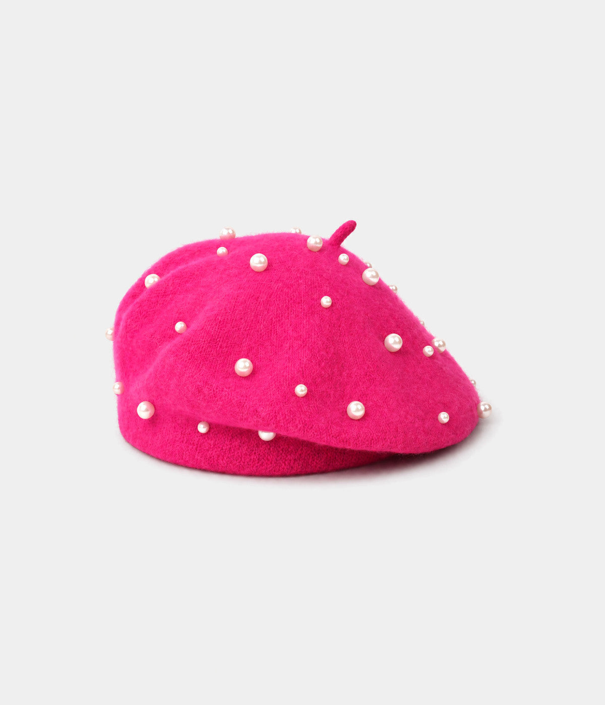 PEARL BERET. knit beret in FUCHSIA, front view