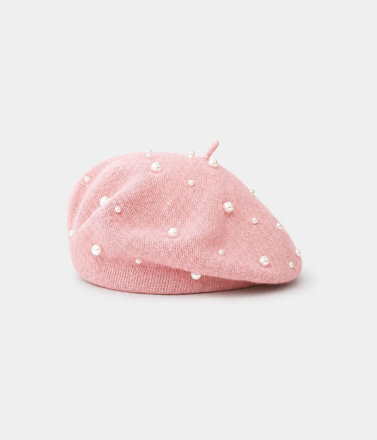 PEARL BERET. knit beret in PINK, front view