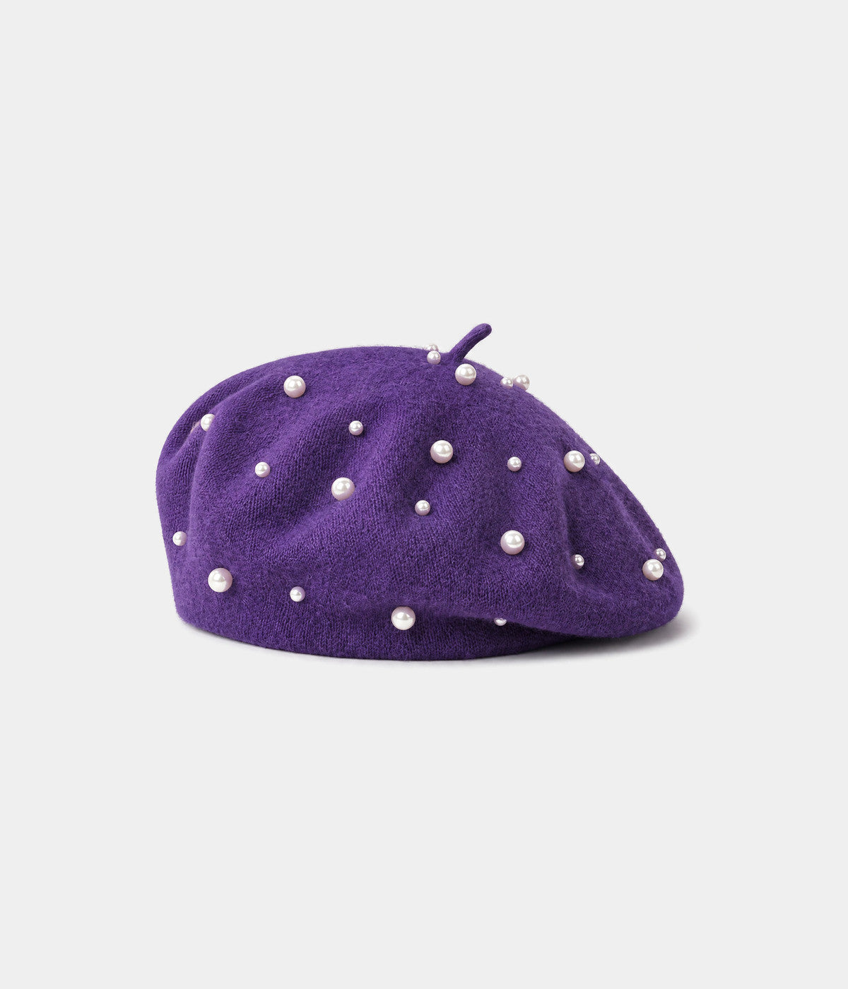 PEARL BERET. knit beret in PURPLE, front view