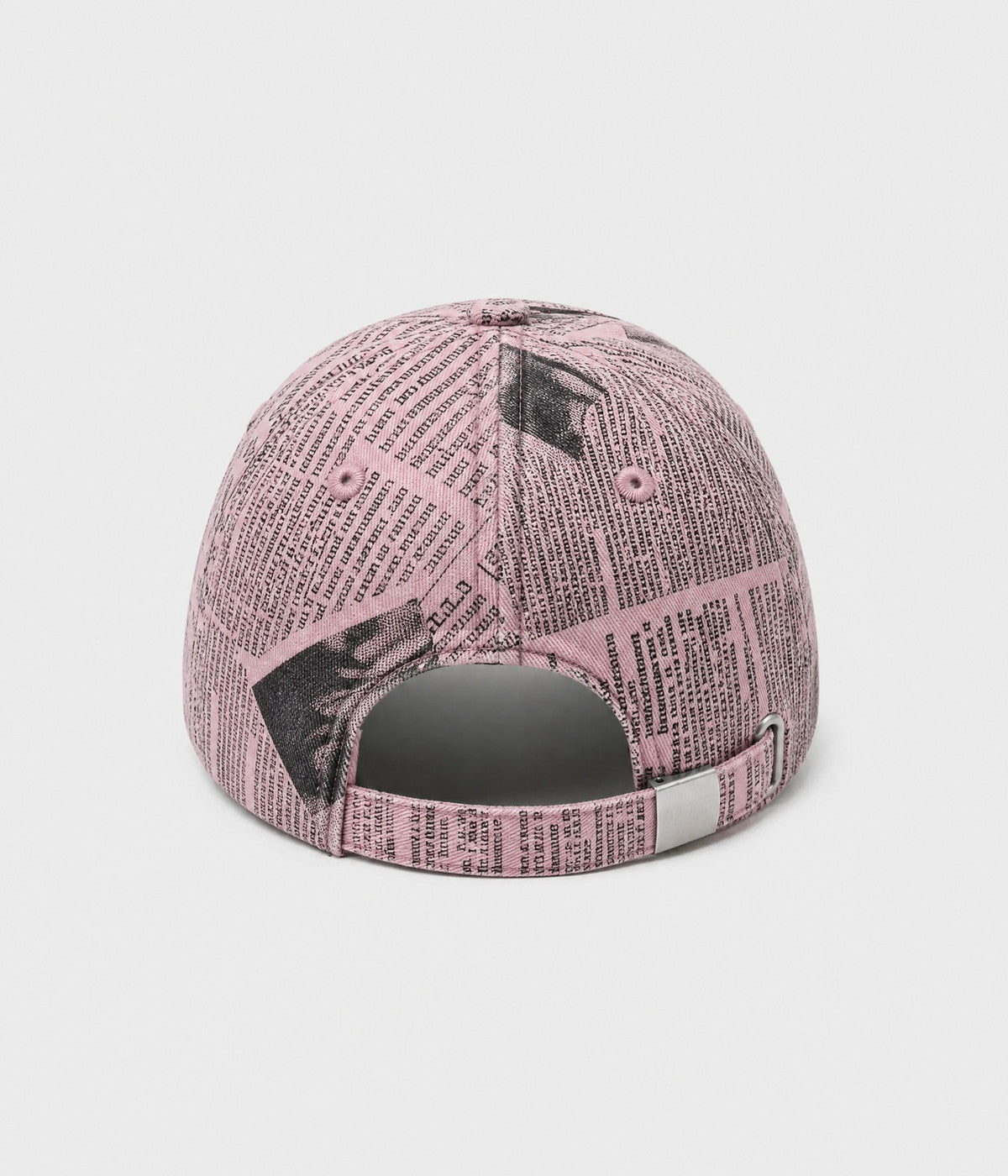 NEWSPRINT. cotton twill newsprint-print cap in pink, back view
