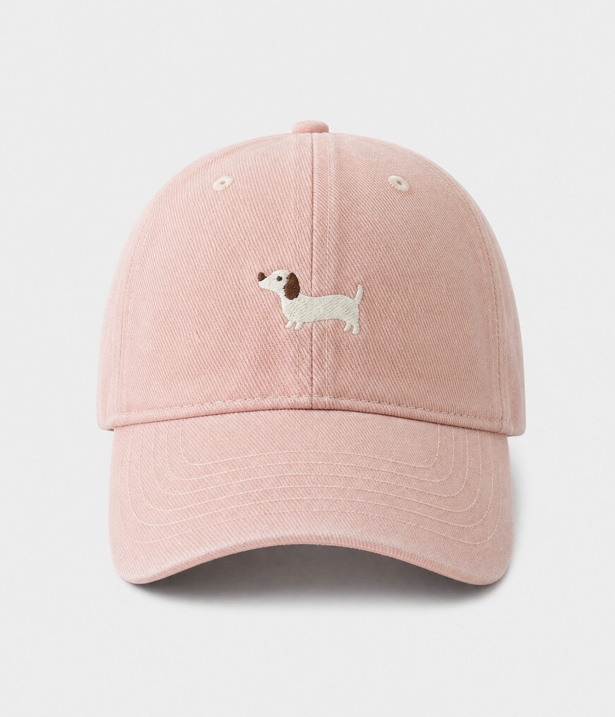 SAUSAGE DOG. washed cotton cap in pink, front view