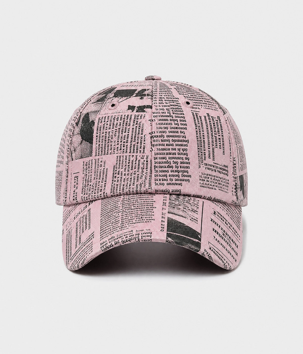 NEWSPRINT. cotton twill newsprint-print cap in pink, front view