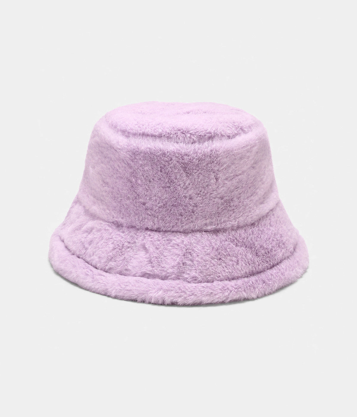 PLUSH BUCKET. faux-fur bucket hat in LILAC, front view