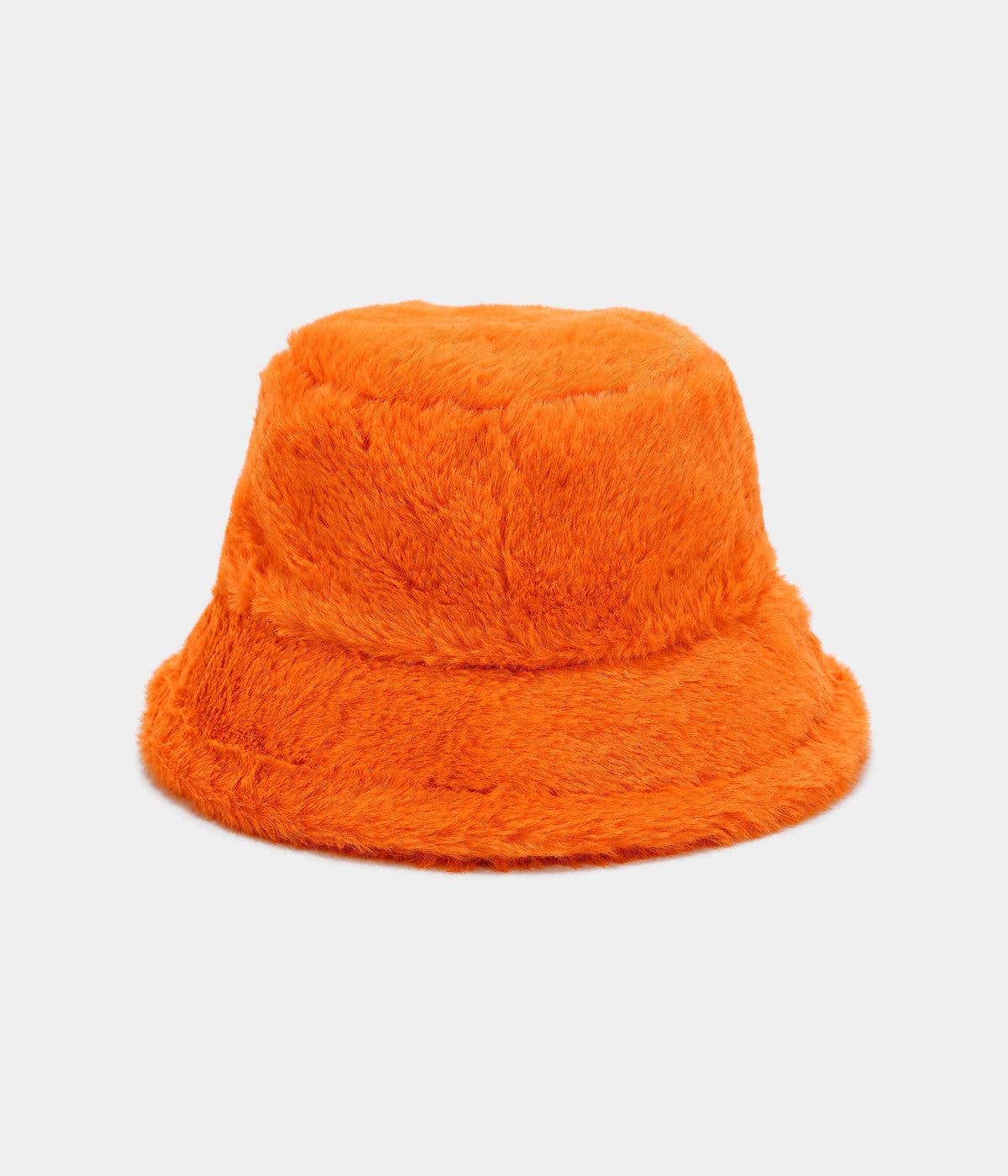 PLUSH BUCKET. faux-fur bucket hat in ORANGE, front view