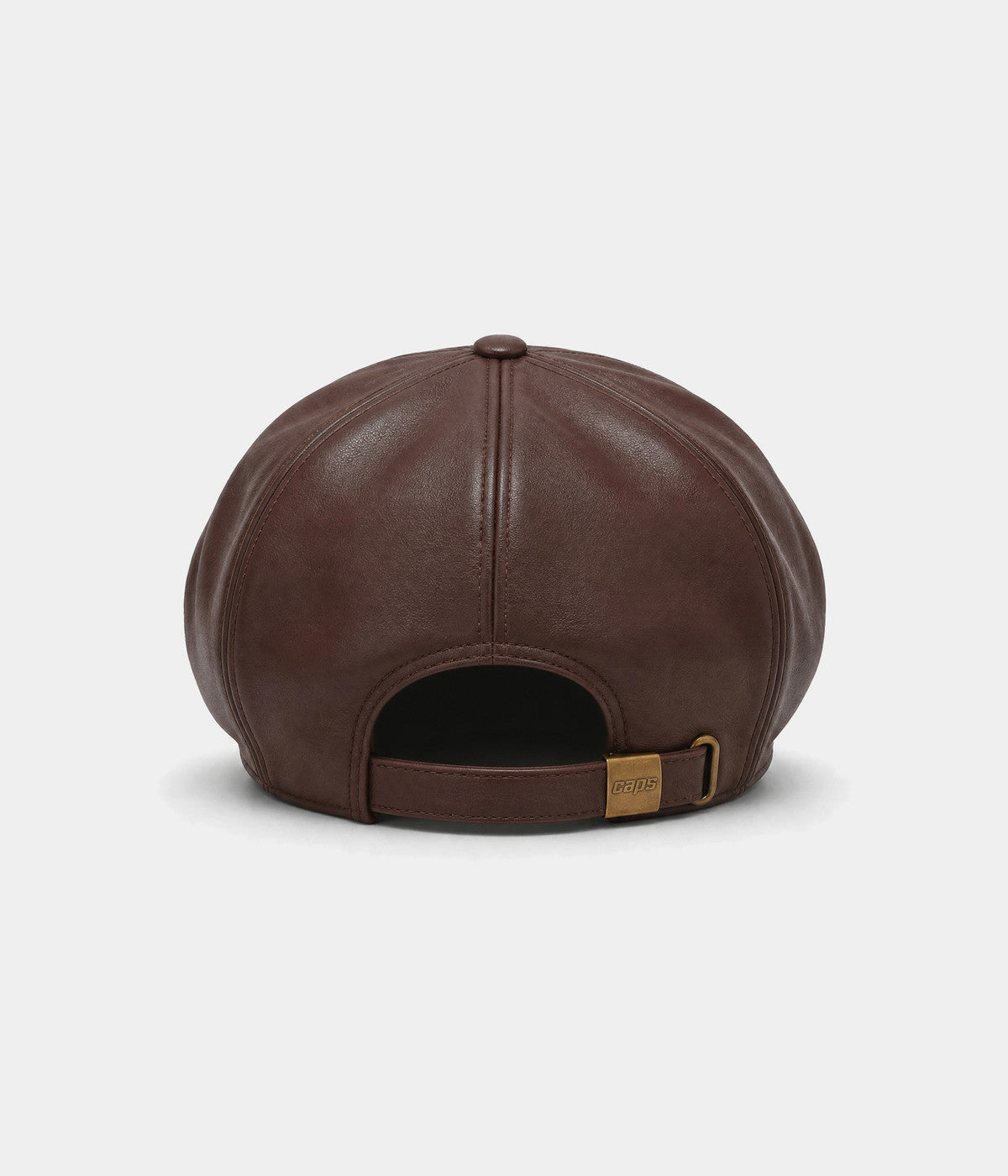 FAUX LEATHER NEWSBOY. faux-leather newsboy cap in DARK BROWN, back view
