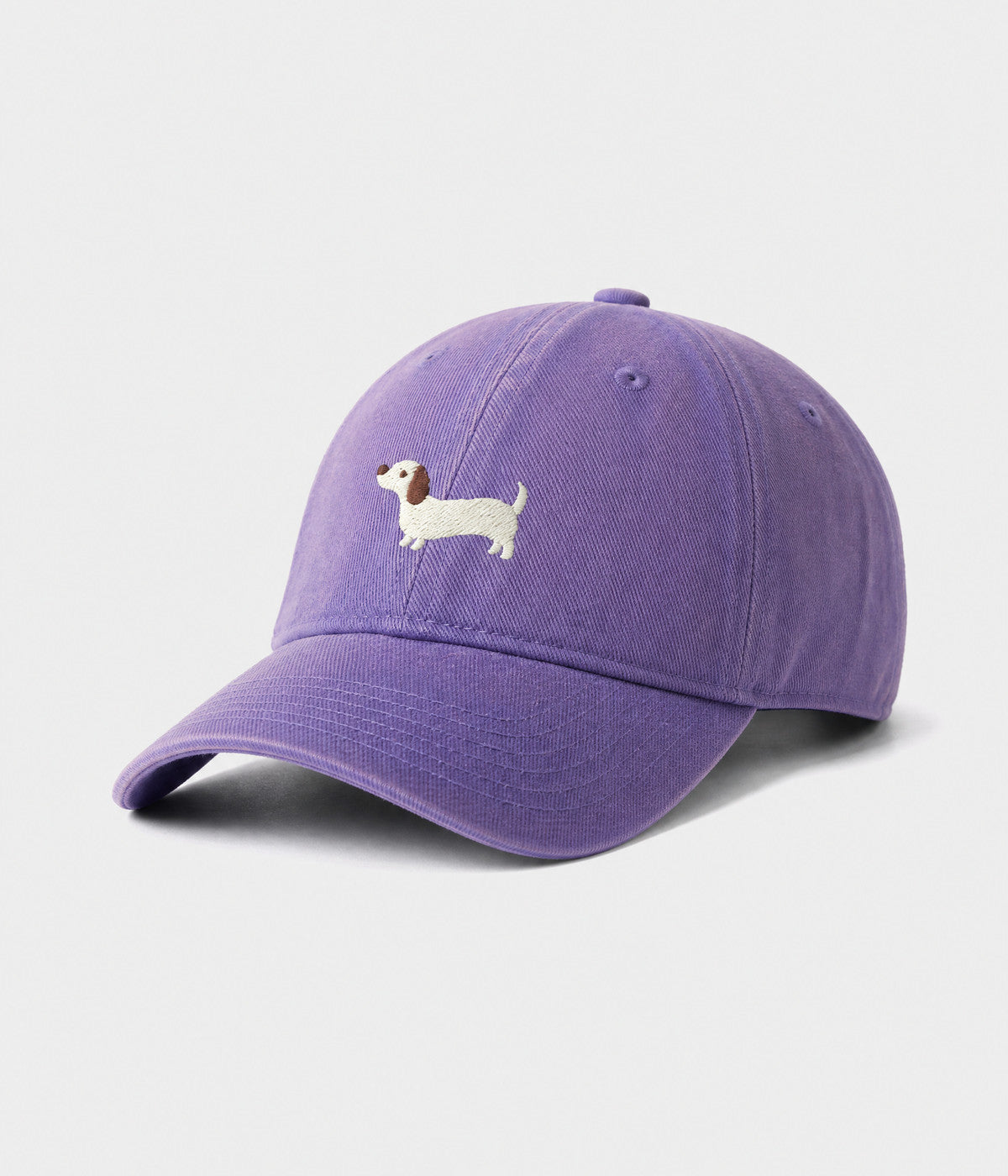 SAUSAGE DOG. washed cotton cap in purple, side view
