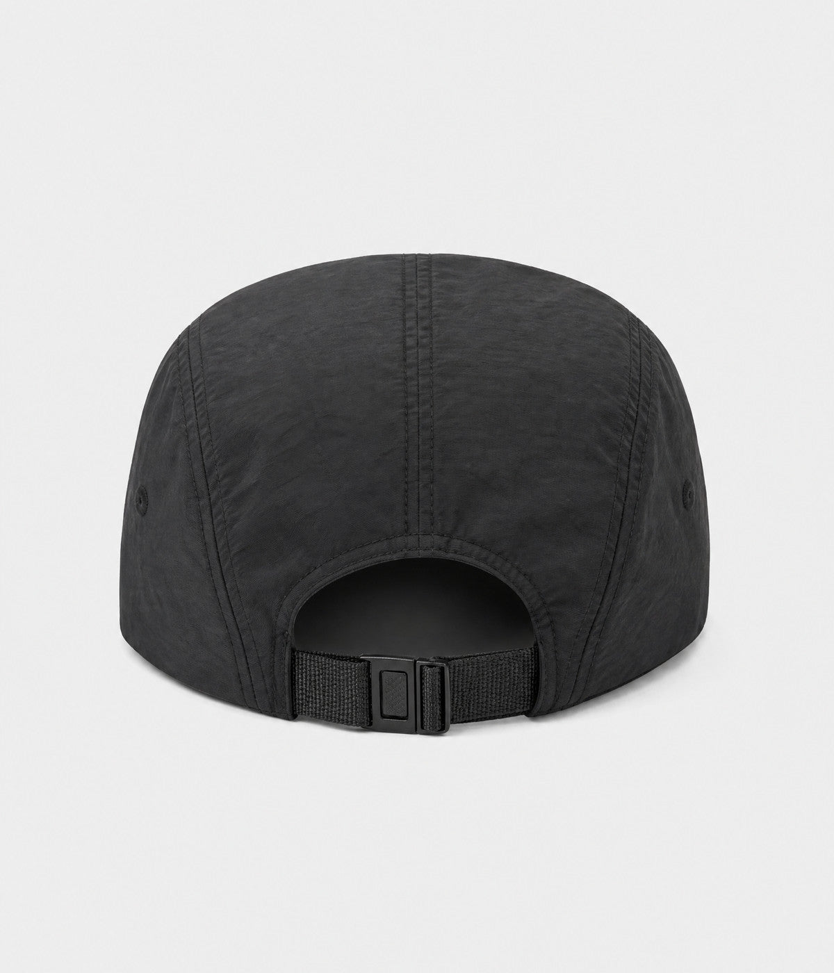 QUICK DRY CAMP. quick-dry five-panel camp cap in black, back view
