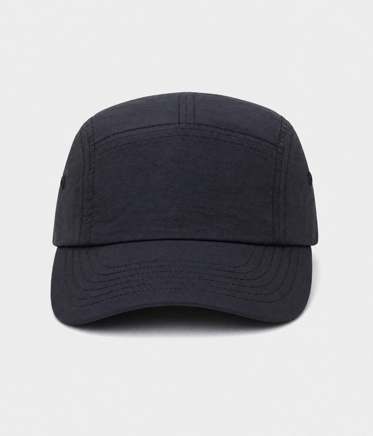 QUICK DRY CAMP. quick-dry five-panel camp cap in black, front view