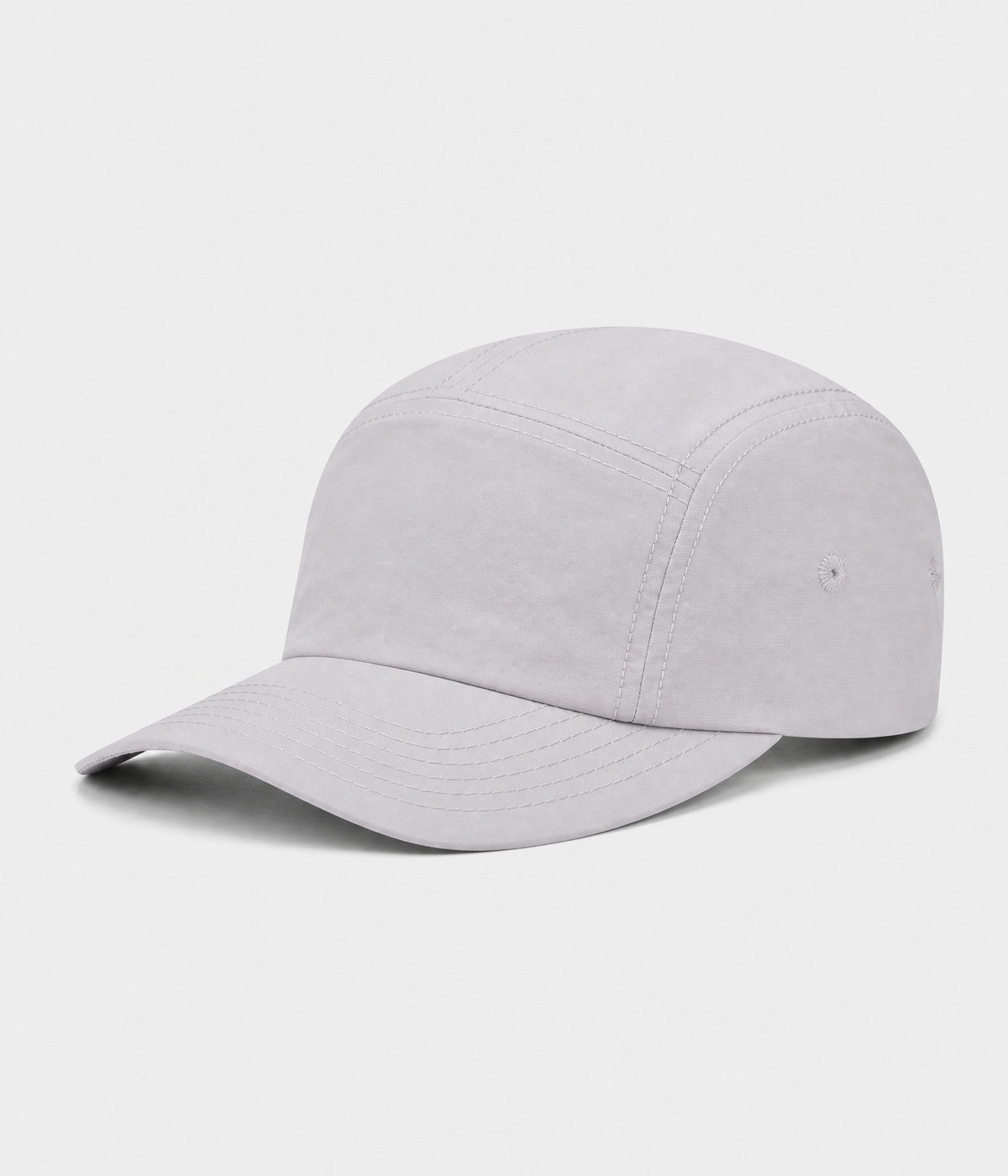 QUICK DRY CAMP. quick-dry five-panel camp cap in light gray, side view