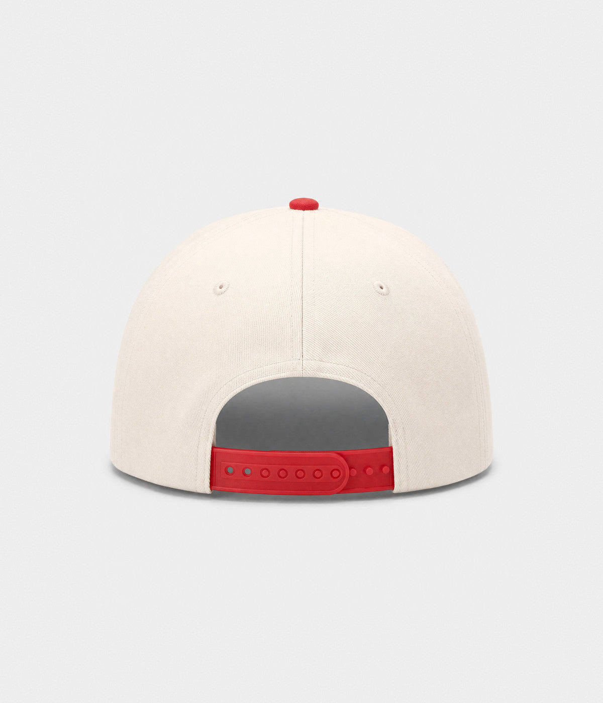 HOWDY SNAPBACK. structured cream cotton snapback cap in RED, back view