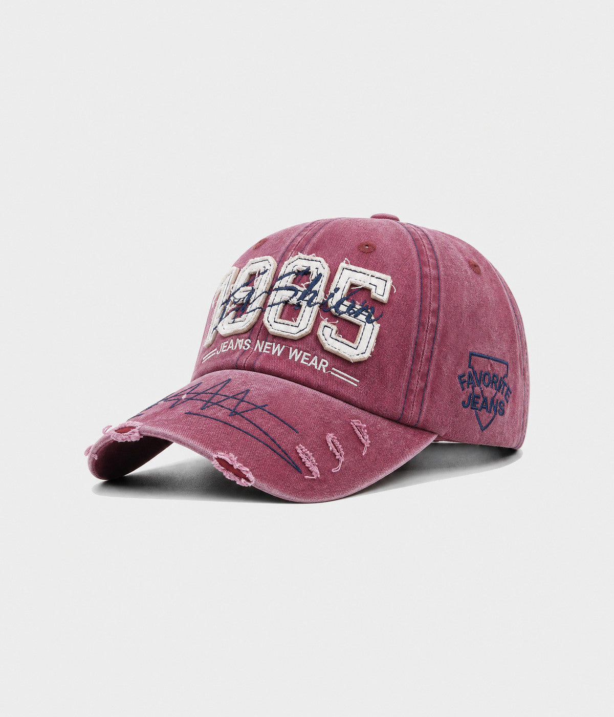 RETRO 1985. washed cotton cap in red, side view