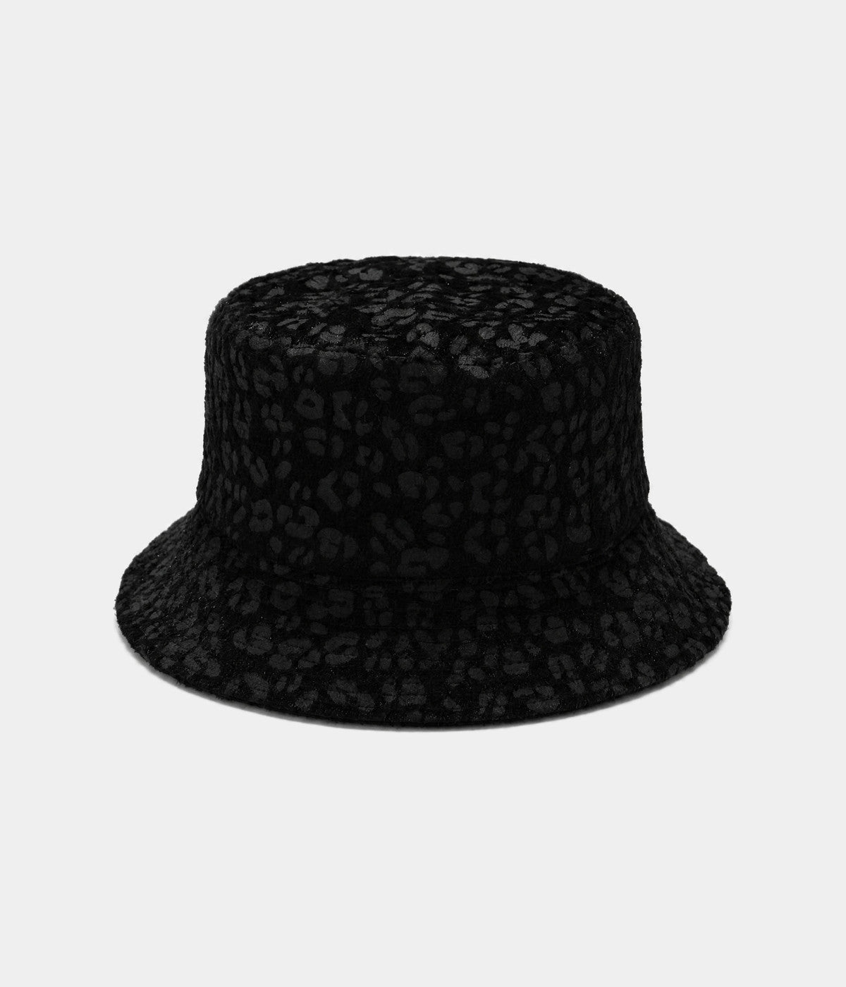 VELVET LEOPARD BUCKET. bucket hat in BLACK, front view