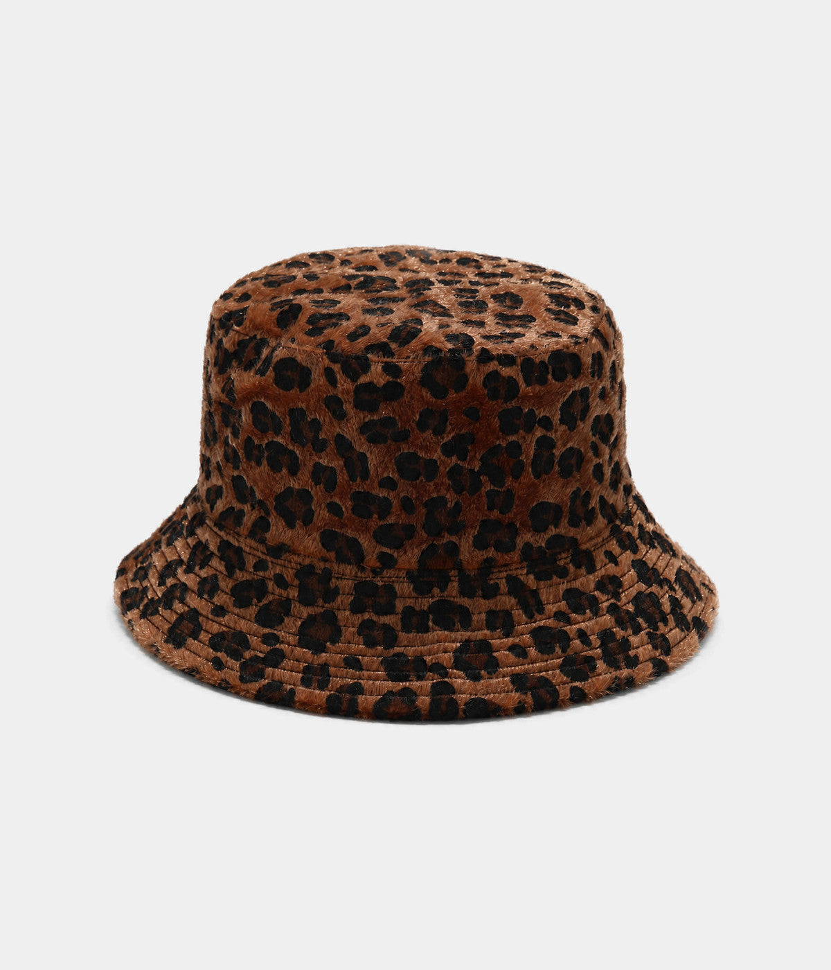 VELVET LEOPARD BUCKET. bucket hat in BROWN, front view