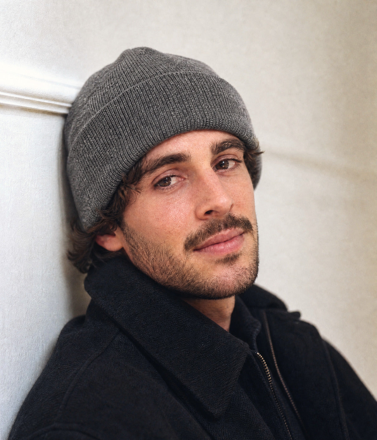 SATIN LINED BEANIE. — GRAY worn