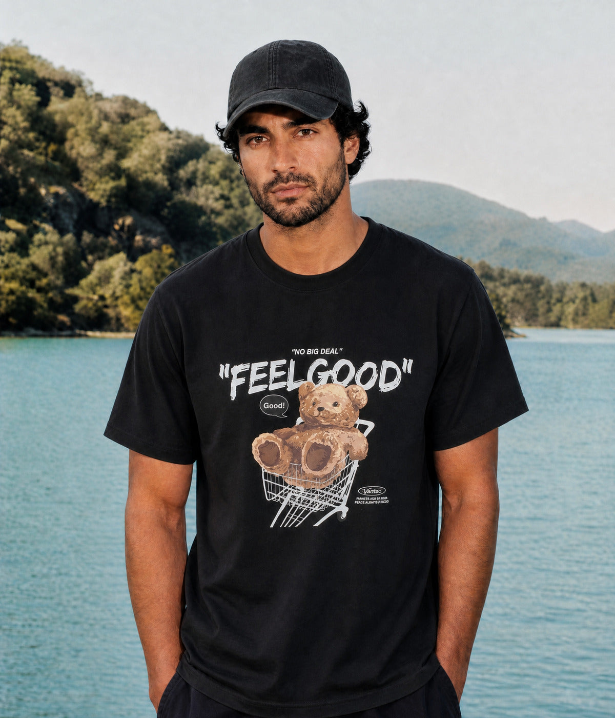 TEDDY SHIRT. BLACK worn by a man