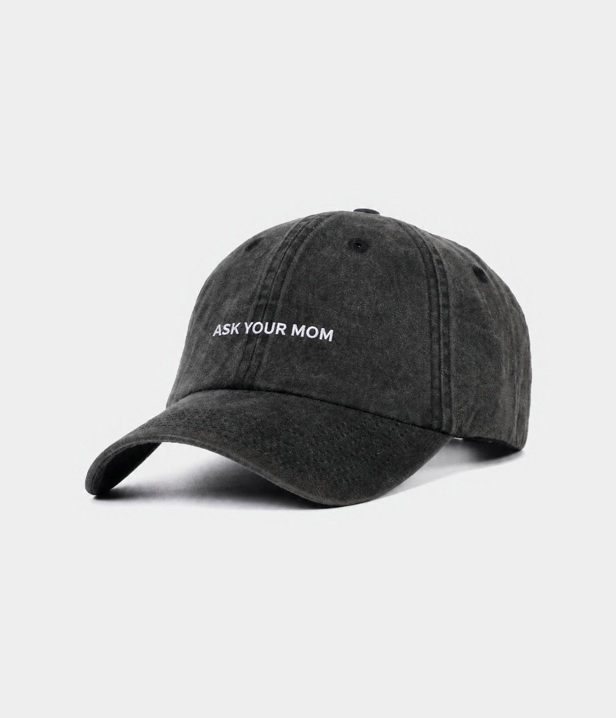 WASHED ASK YOUR MOM. washed cotton cap in black, side view