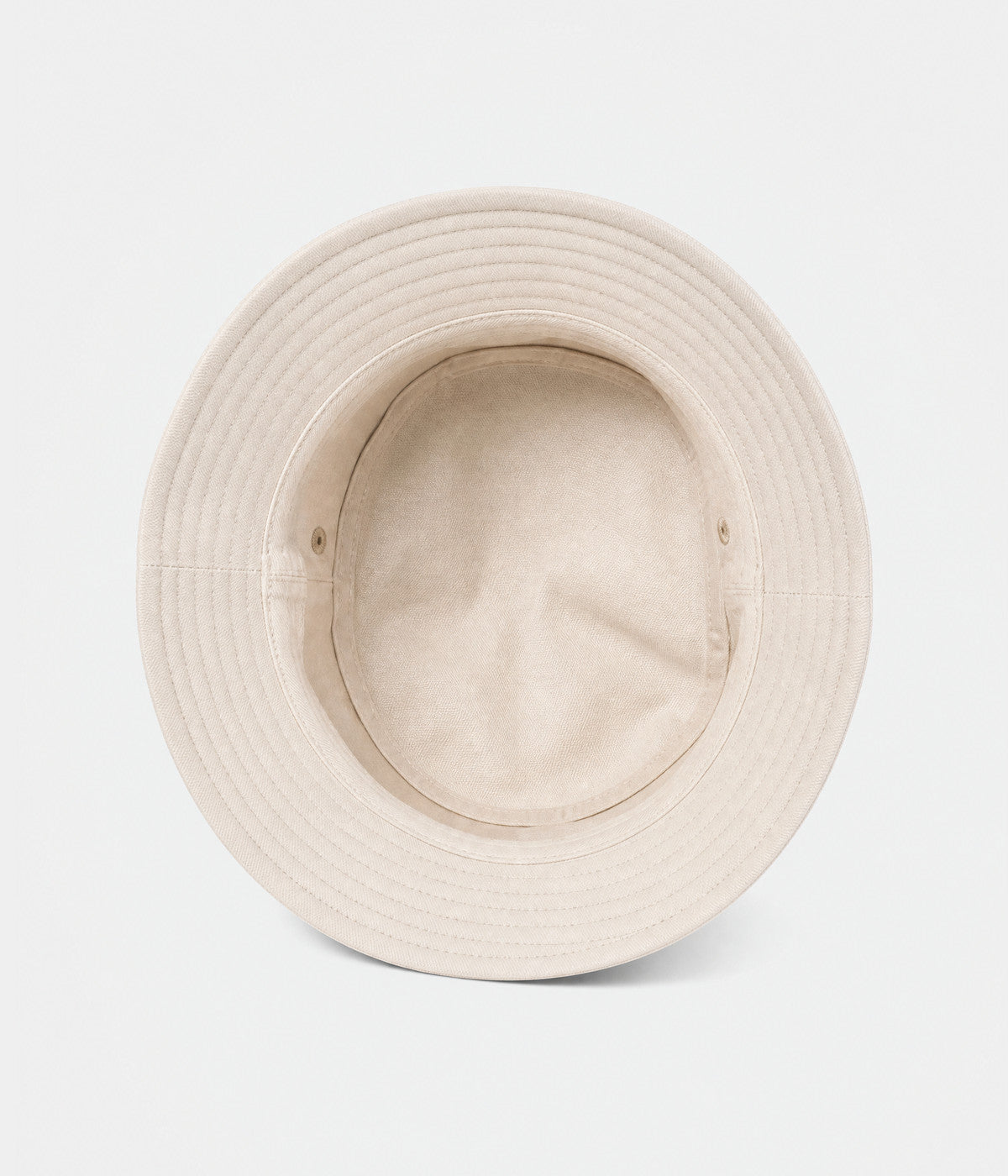 WASHED COTTON BUCKET. washed cotton bucket hat in beige, inside view