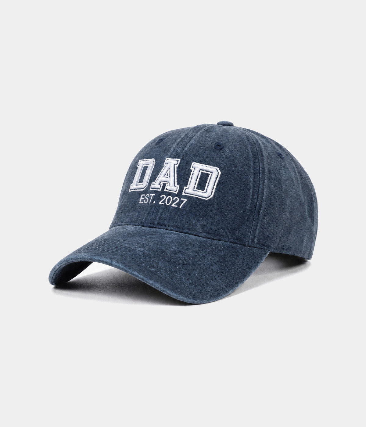 WASHED DAD EST 2027. washed cotton dad cap in NAVY, side view
