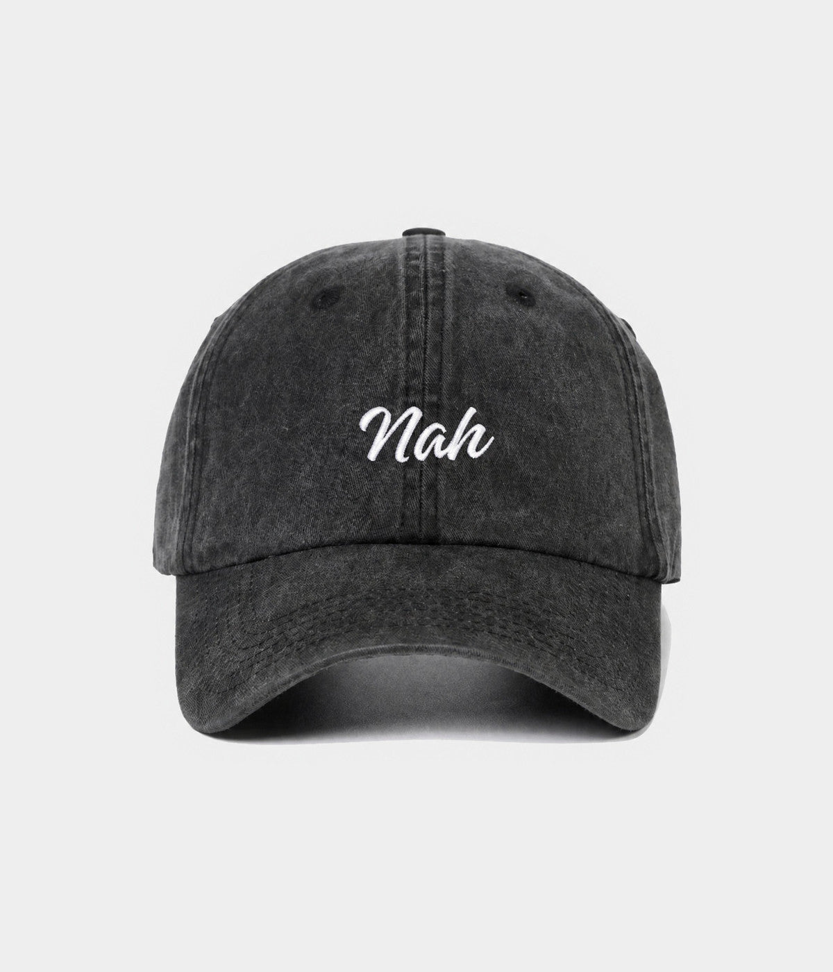 WASHED NAH. washed cotton cap in black, front view