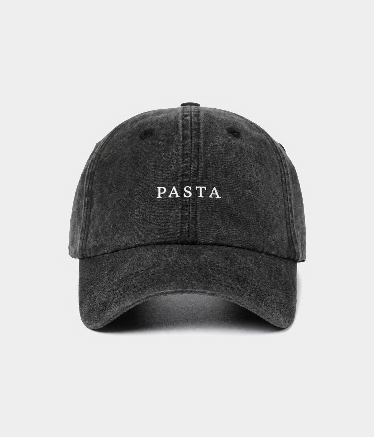 WASHED PASTA. washed cotton cap in black, front view