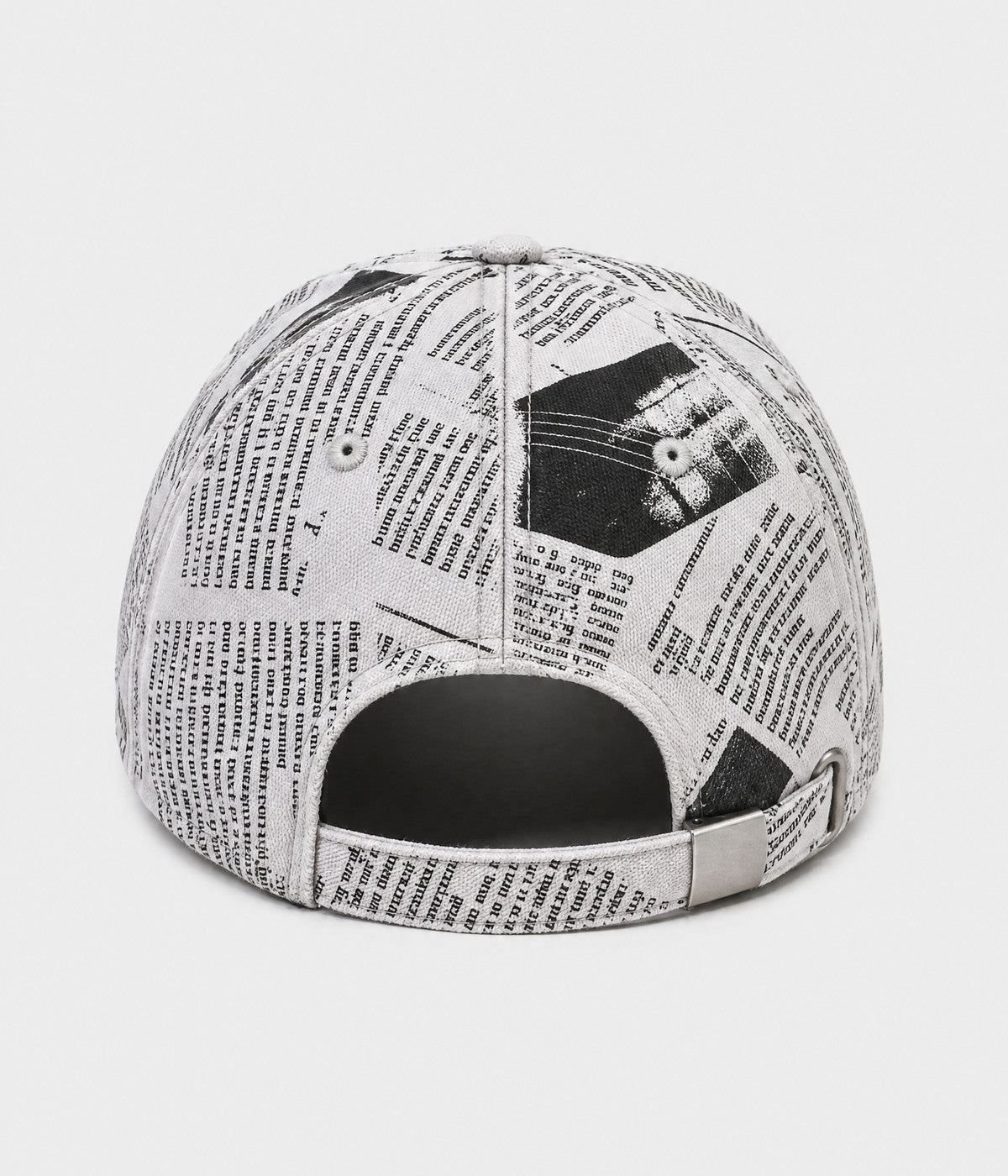 NEWSPRINT. cotton twill newsprint-print cap in white, back view