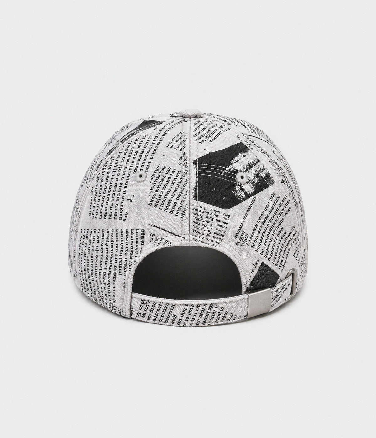 NEWSPRINT. cotton twill newsprint-print cap in white, back view