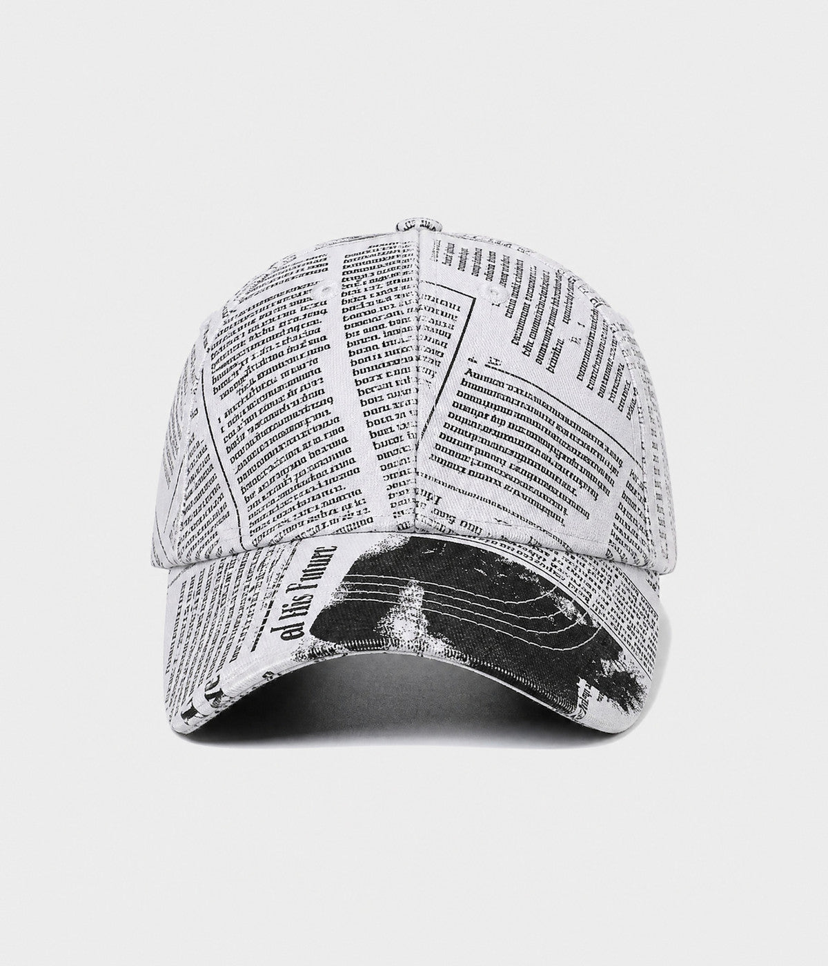NEWSPRINT. cotton twill newsprint-print cap in white, front view