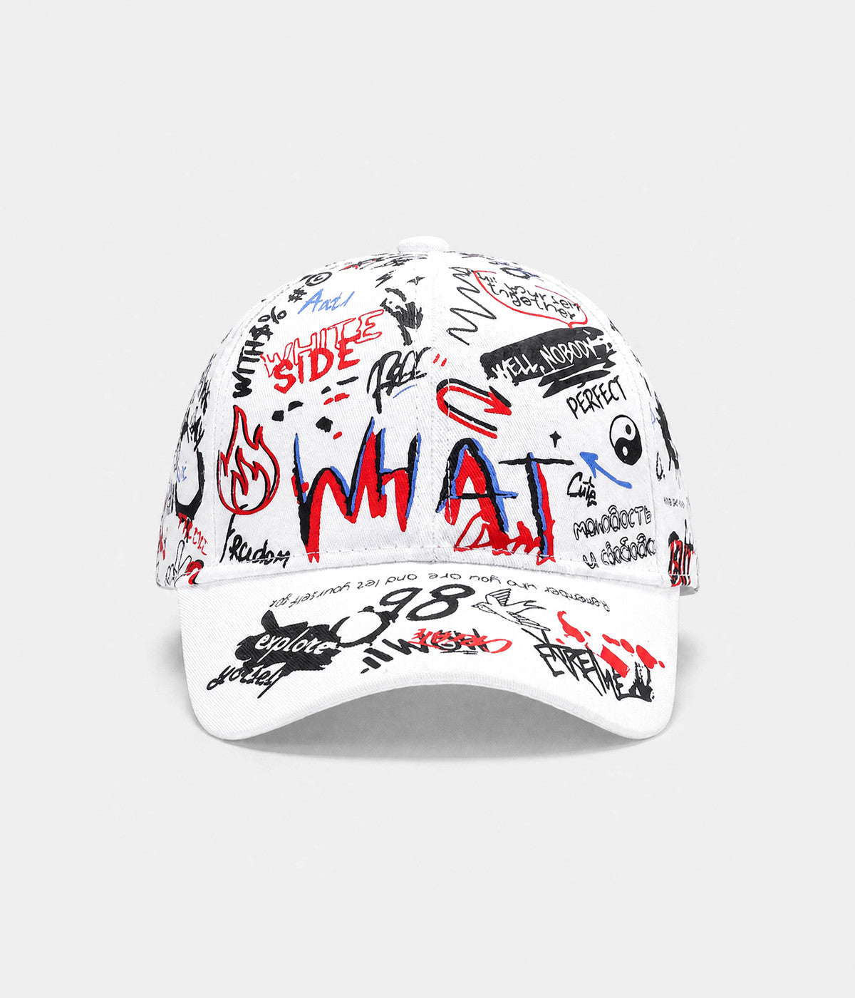 GRAFFITI CAP. printed cap in WHITE/RED, front view