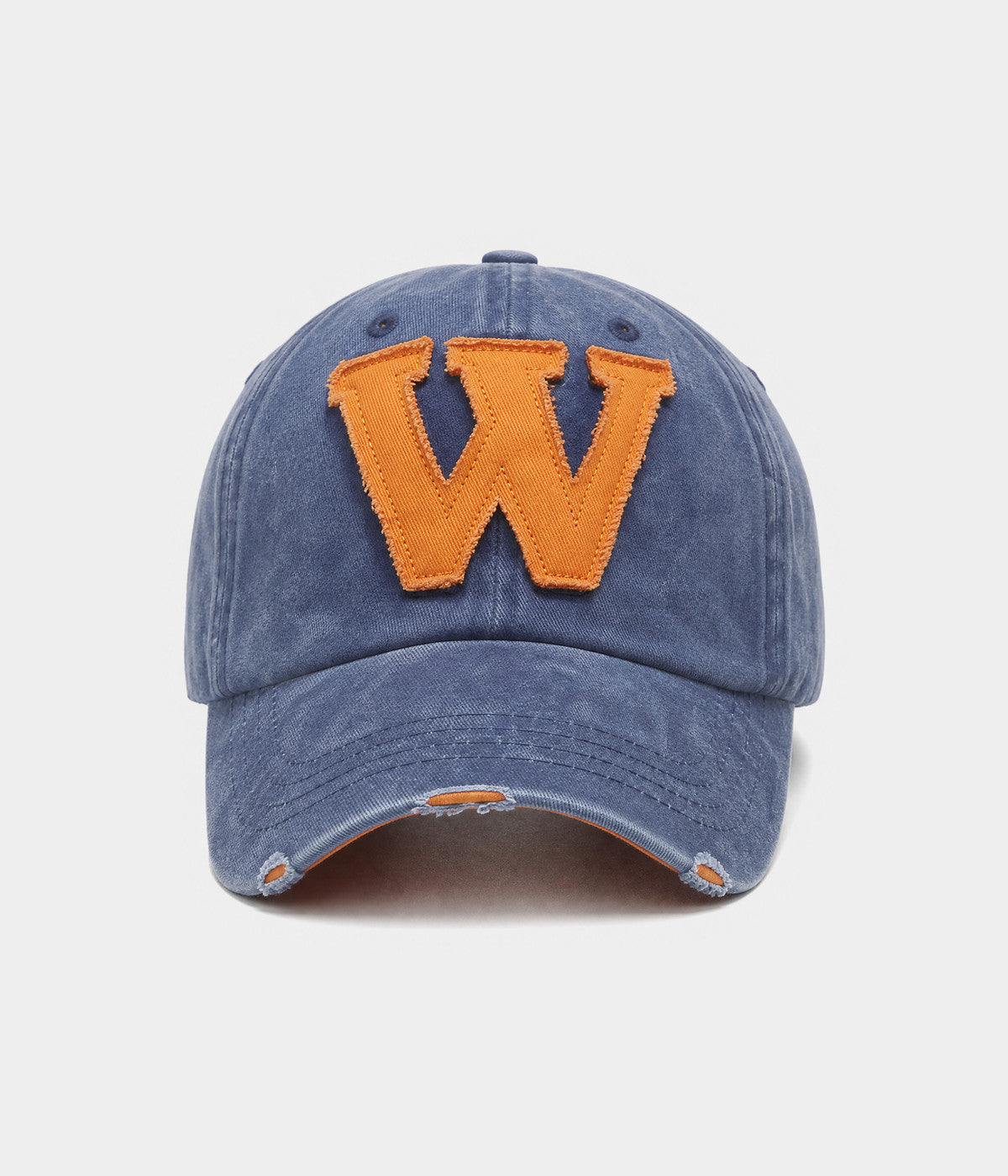 WHO WHAT WHY. washed cotton cap in denim blue, front view
