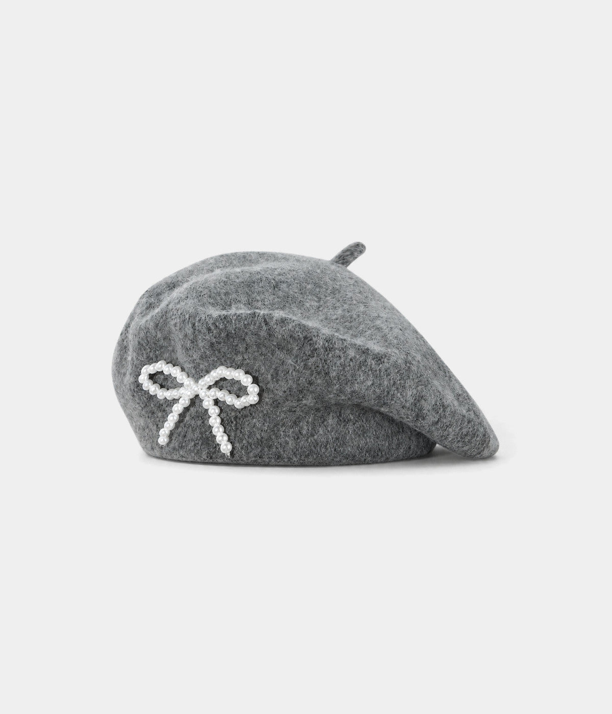 PEARL BOW BERET. wool beret in GRAY, front view