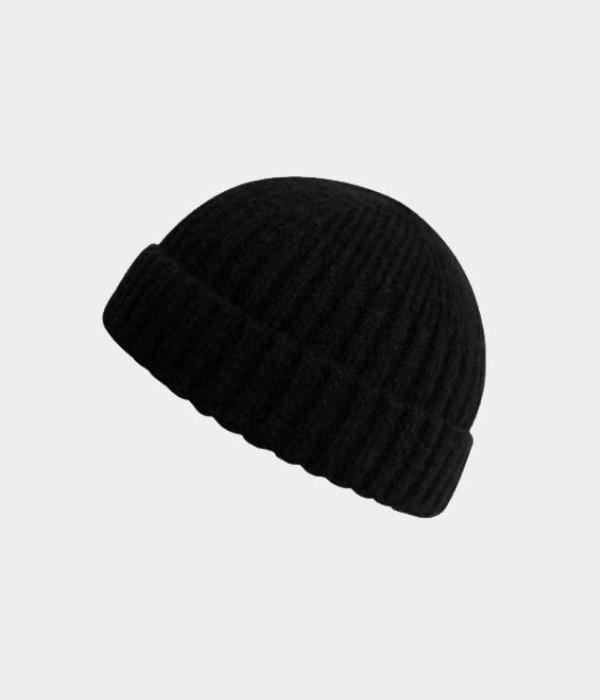 Wool Fisherman Beanie. Black