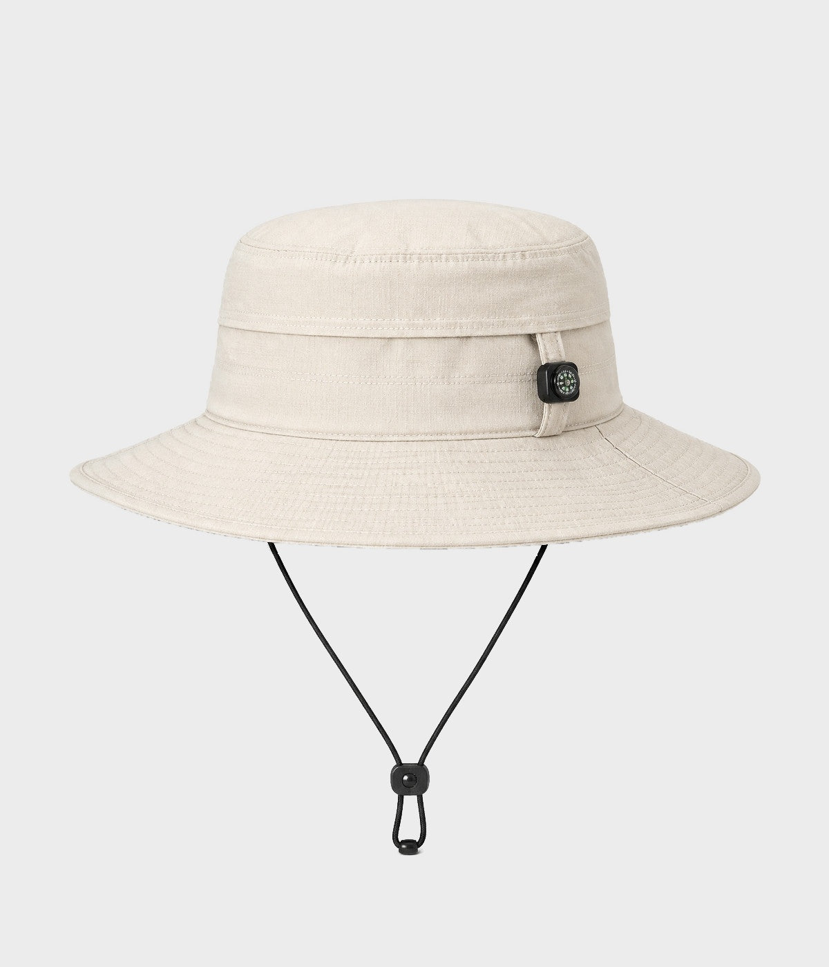 COMPASS BOONIE. quick-dry boonie sun hat with button compass in beige, front view