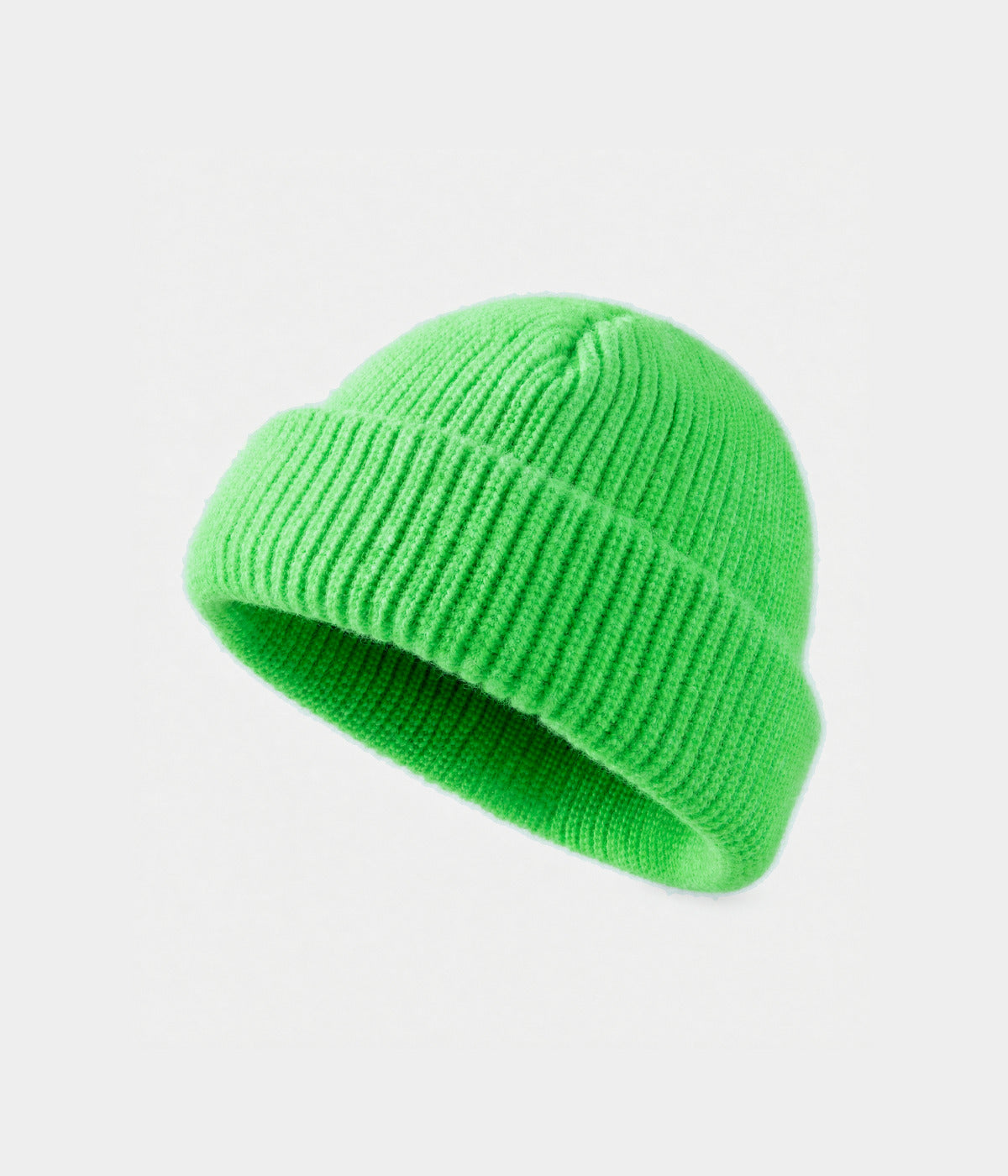5 PANEL FISHERMAN BEANIE. ribbed knit beanie in BRIGHT GREEN, front view