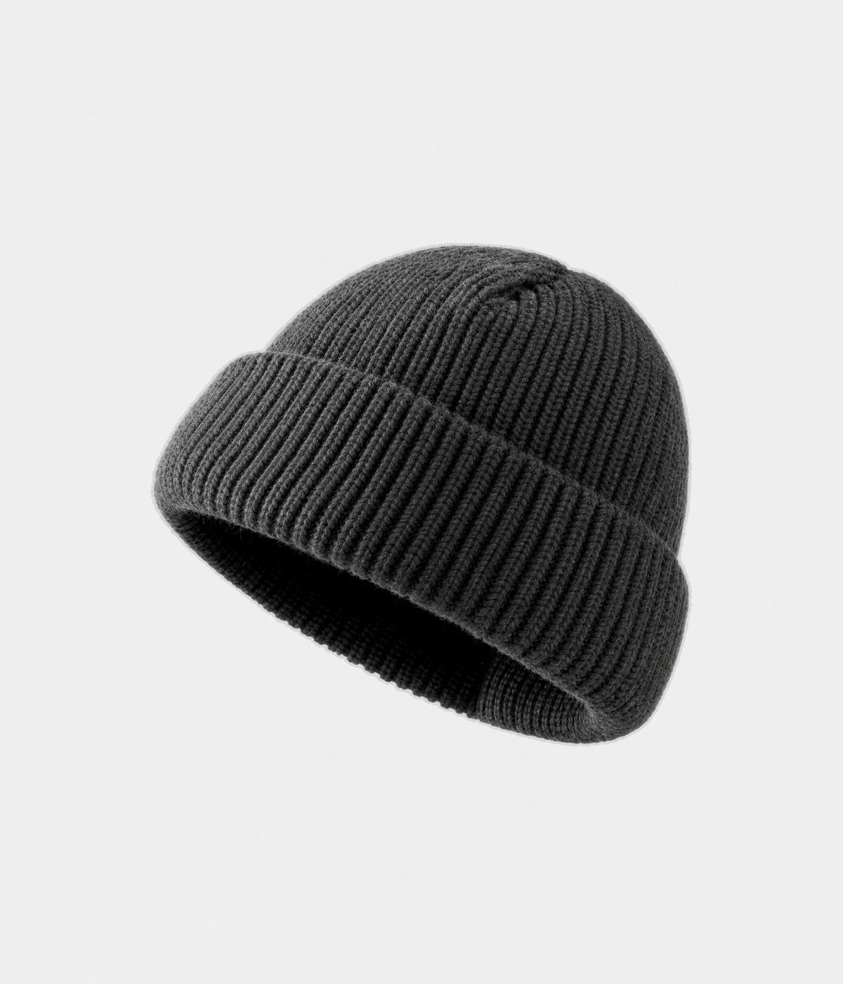 5 PANEL FISHERMAN BEANIE. ribbed knit beanie in DARK GRAY, front view