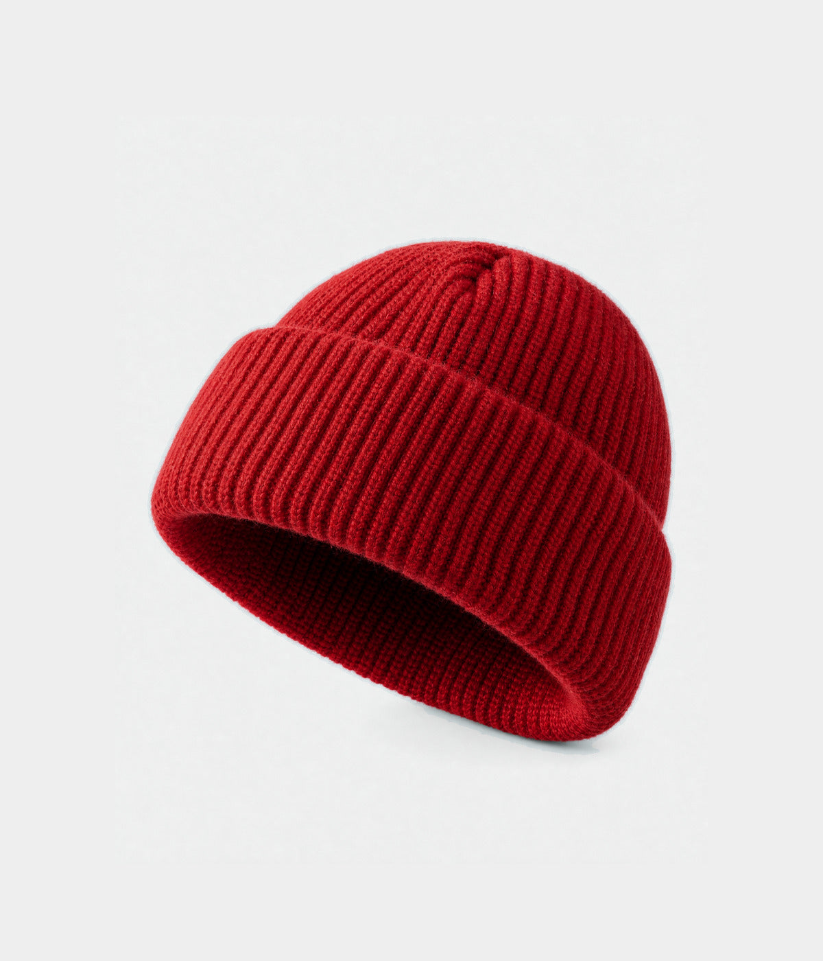 5 PANEL FISHERMAN BEANIE. ribbed knit beanie in DARK RED, front view