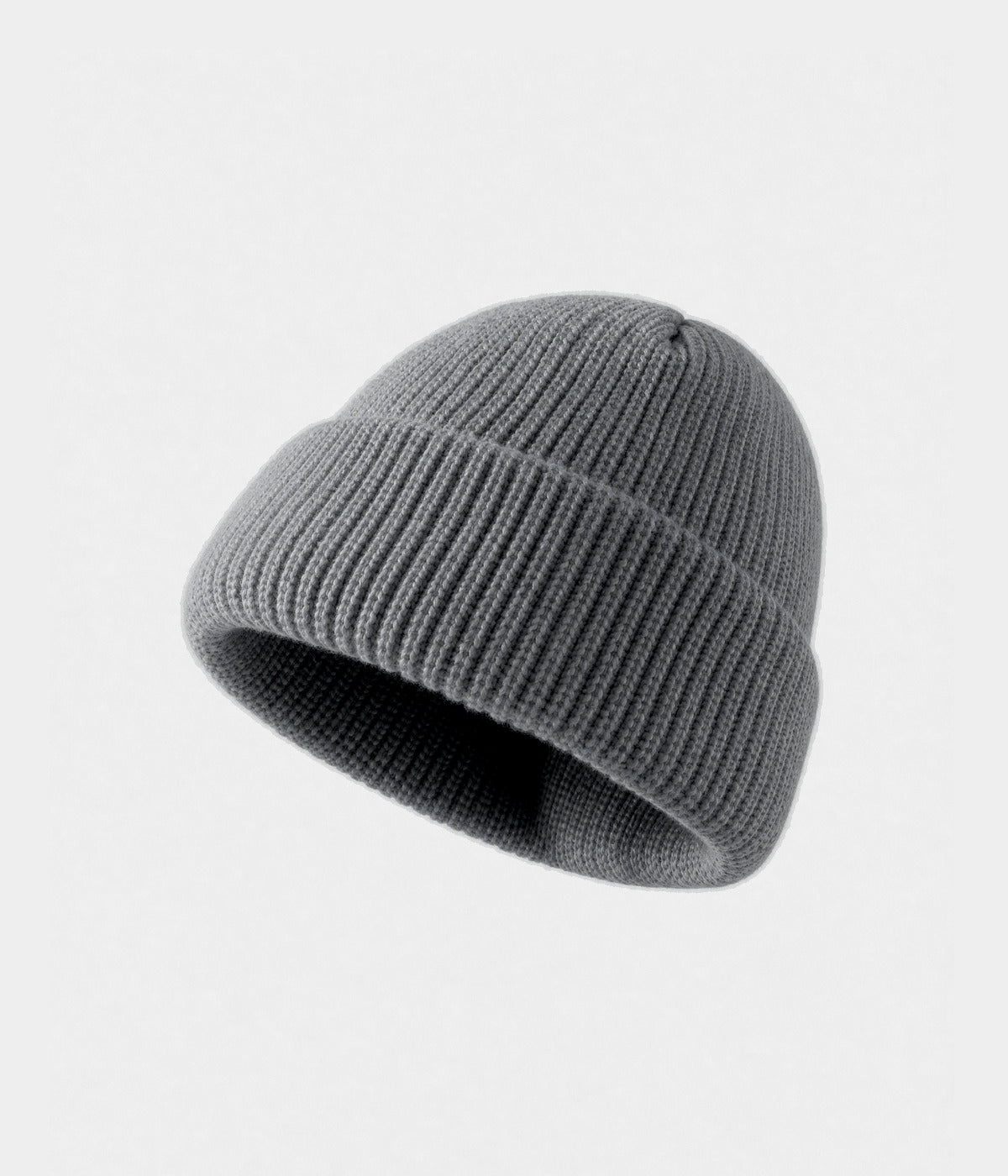 5 PANEL FISHERMAN BEANIE. ribbed knit beanie in GRAY, front view