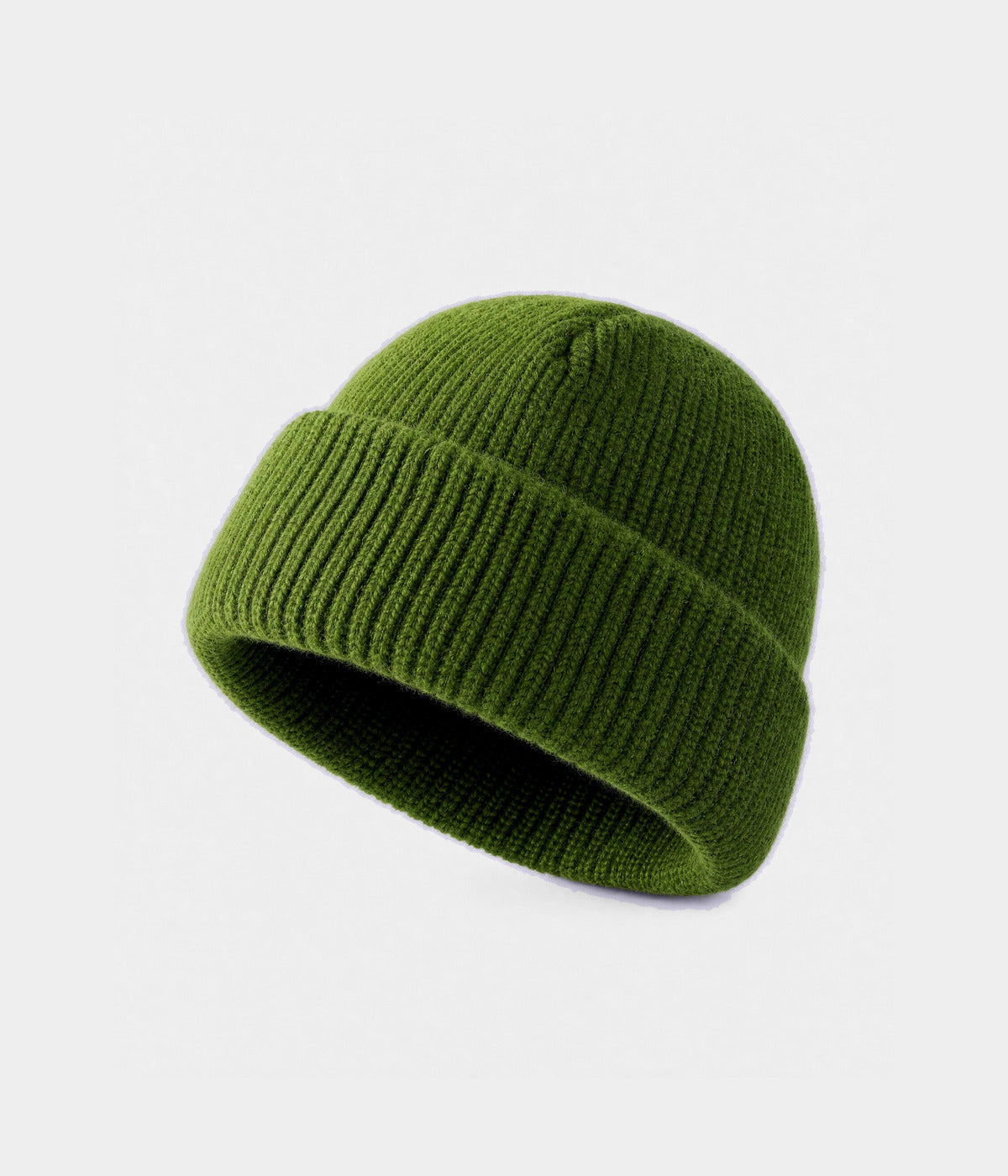 5 PANEL FISHERMAN BEANIE. ribbed knit beanie in GREEN, front view