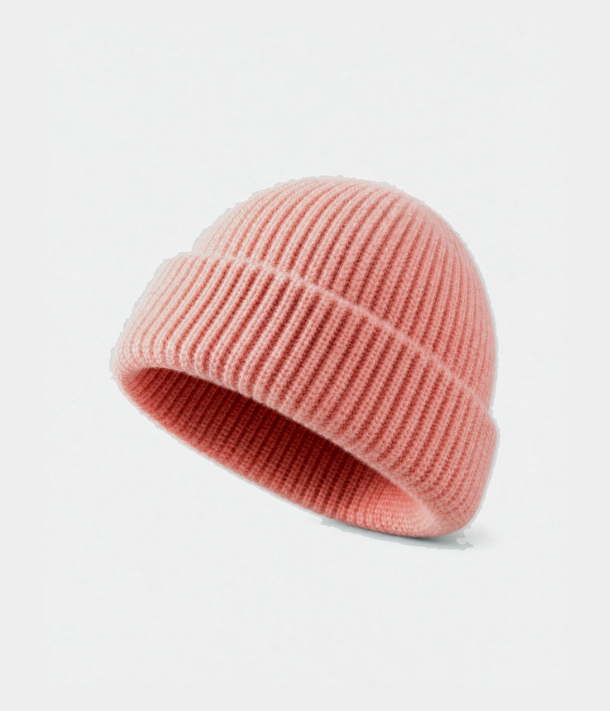 5 PANEL FISHERMAN BEANIE. ribbed knit beanie in PINK, front view
