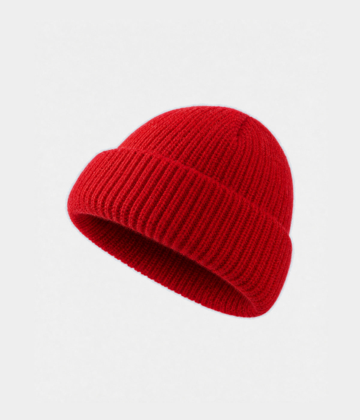 5 PANEL FISHERMAN BEANIE. ribbed knit beanie in RED, front view