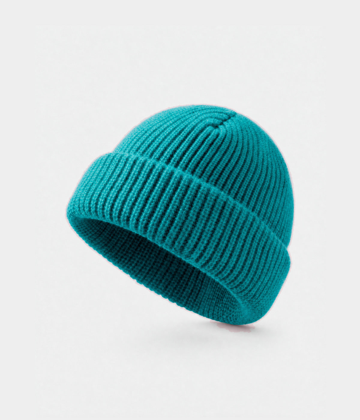 5 PANEL FISHERMAN BEANIE. ribbed knit beanie in TEAL, front view