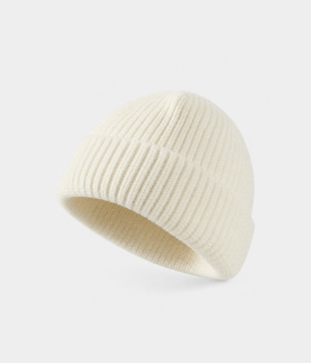 5 PANEL FISHERMAN BEANIE. ribbed knit beanie in WHITE, front view