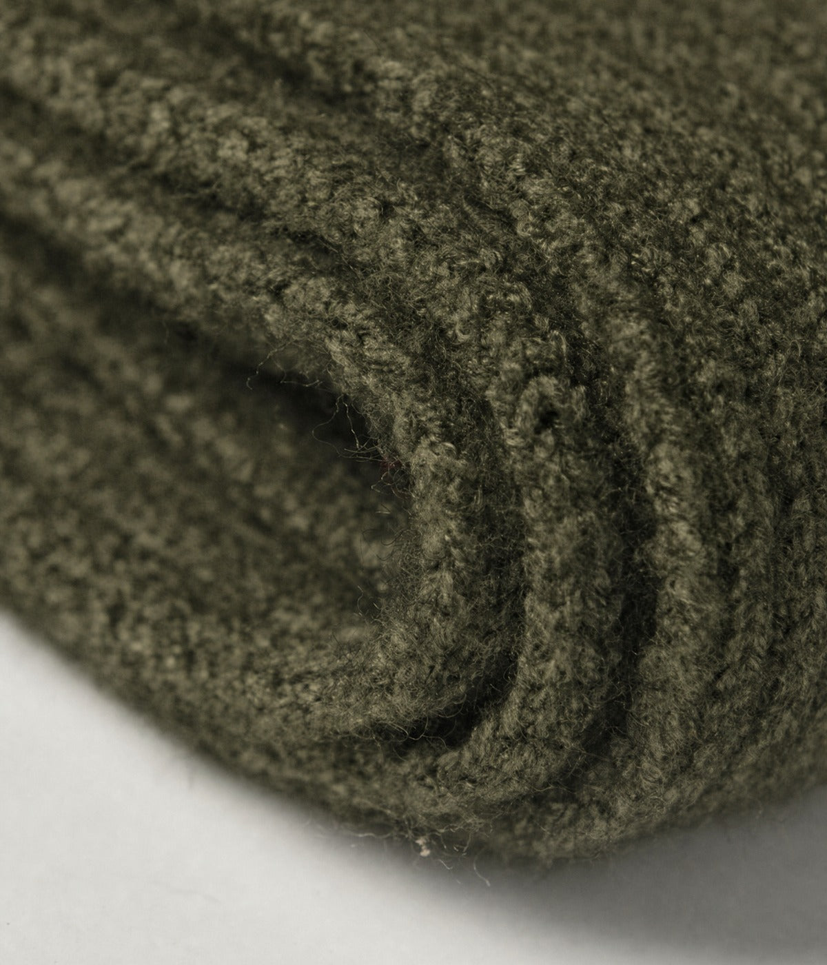 CLASSIC SCARF. knit scarf in ARMY GREEN, soft knit texture close-up