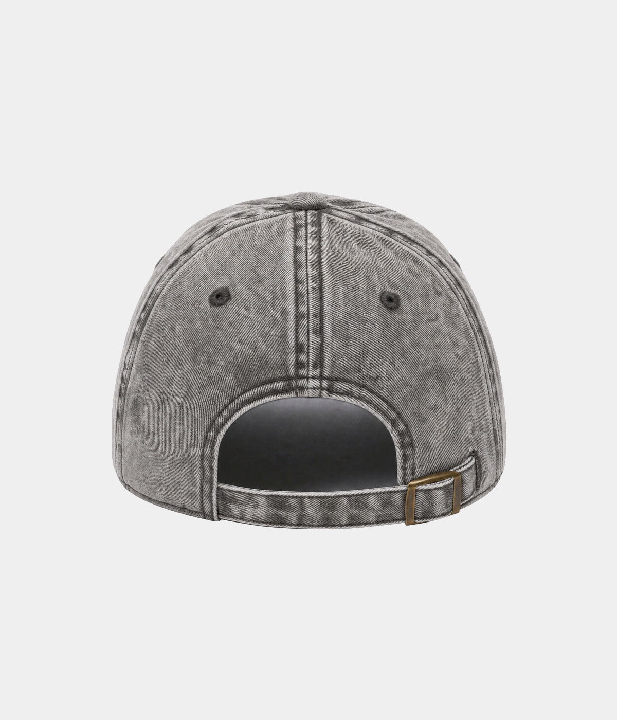 CUSTOM TWILL CAP vintage washed charcoal grey cotton twill dad cap with antique brass slider buckle, back view