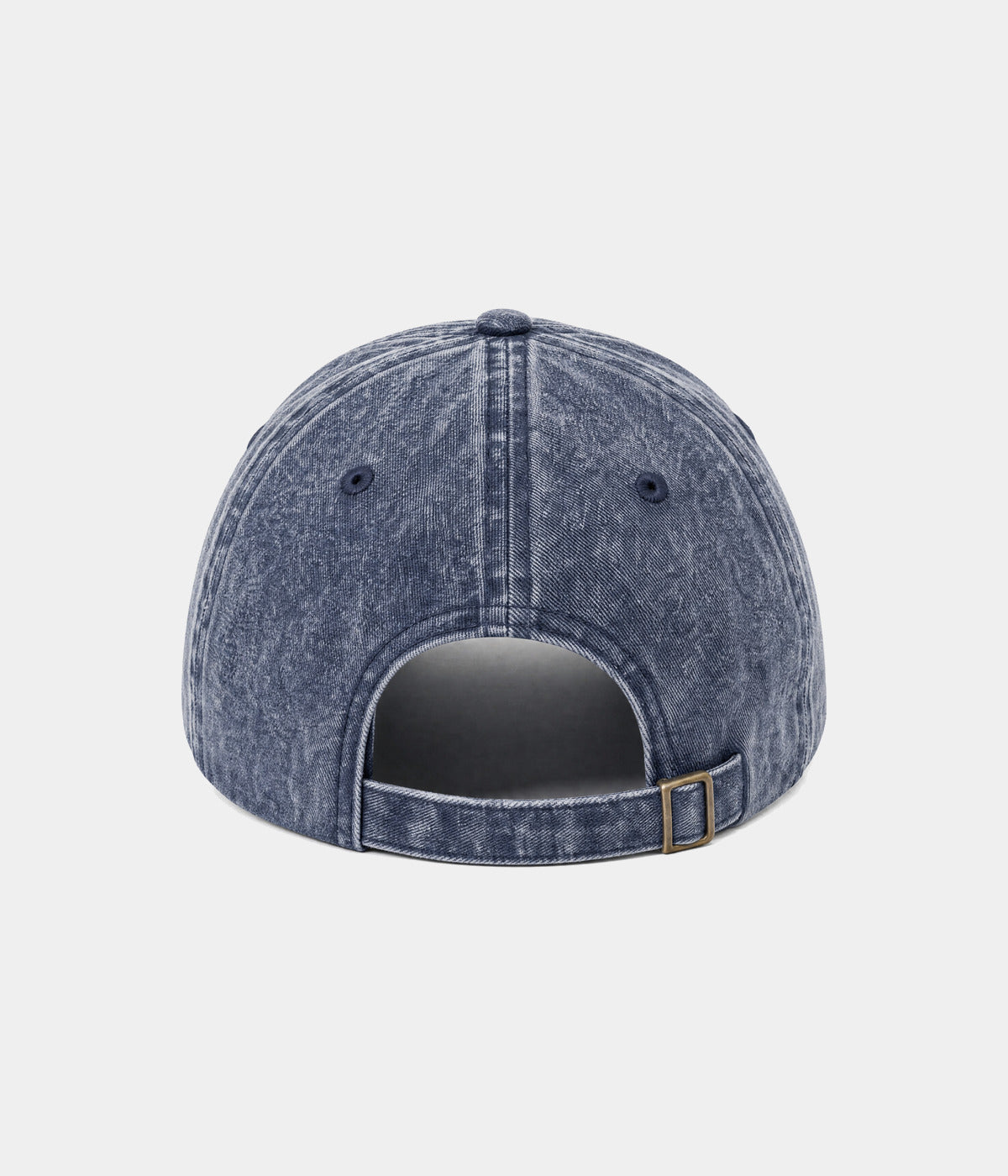 CUSTOM TWILL CAP vintage washed navy cotton twill dad cap with antique brass slider buckle, back view