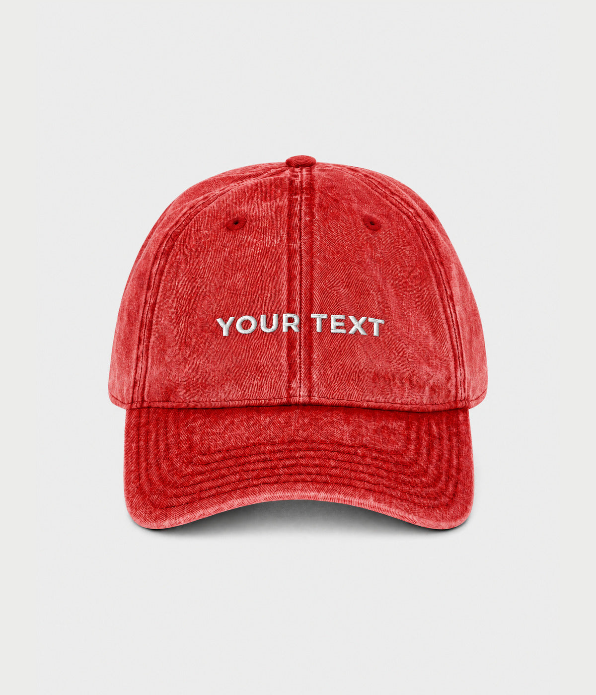 CUSTOM TWILL CAP vintage washed red cotton twill dad cap with custom front embroidery, front view