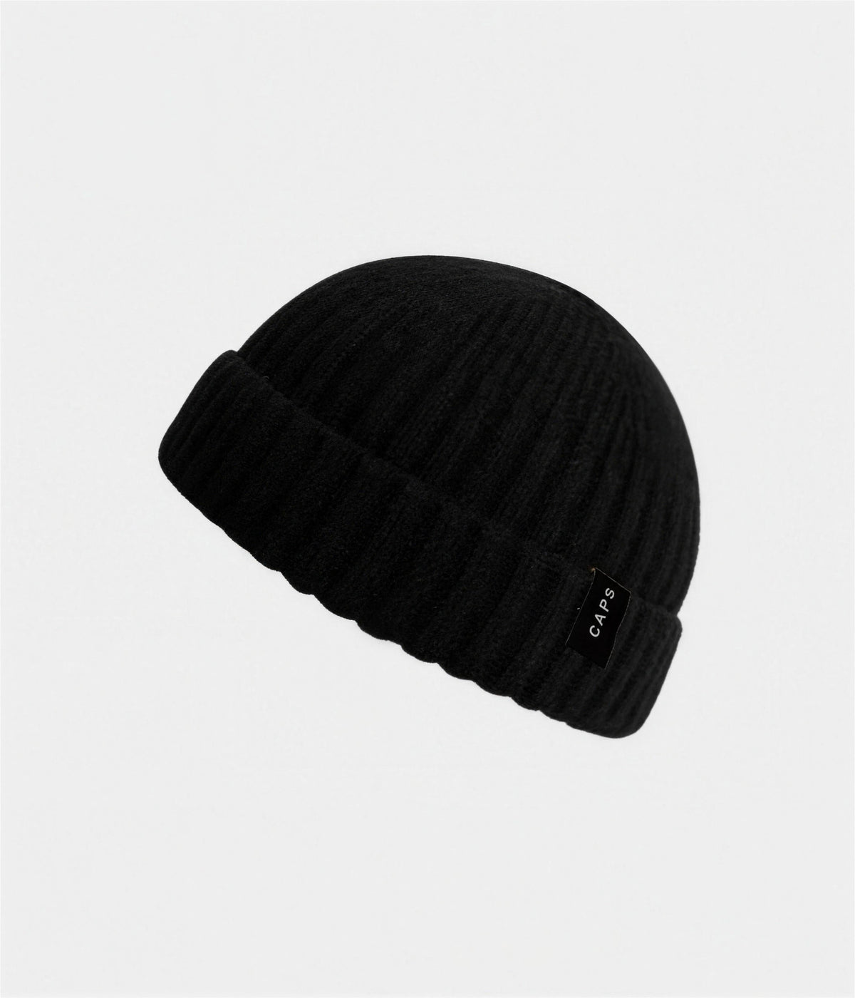 LOGO WOOL FISHERMAN BEANIE. in black with CAPS logo label