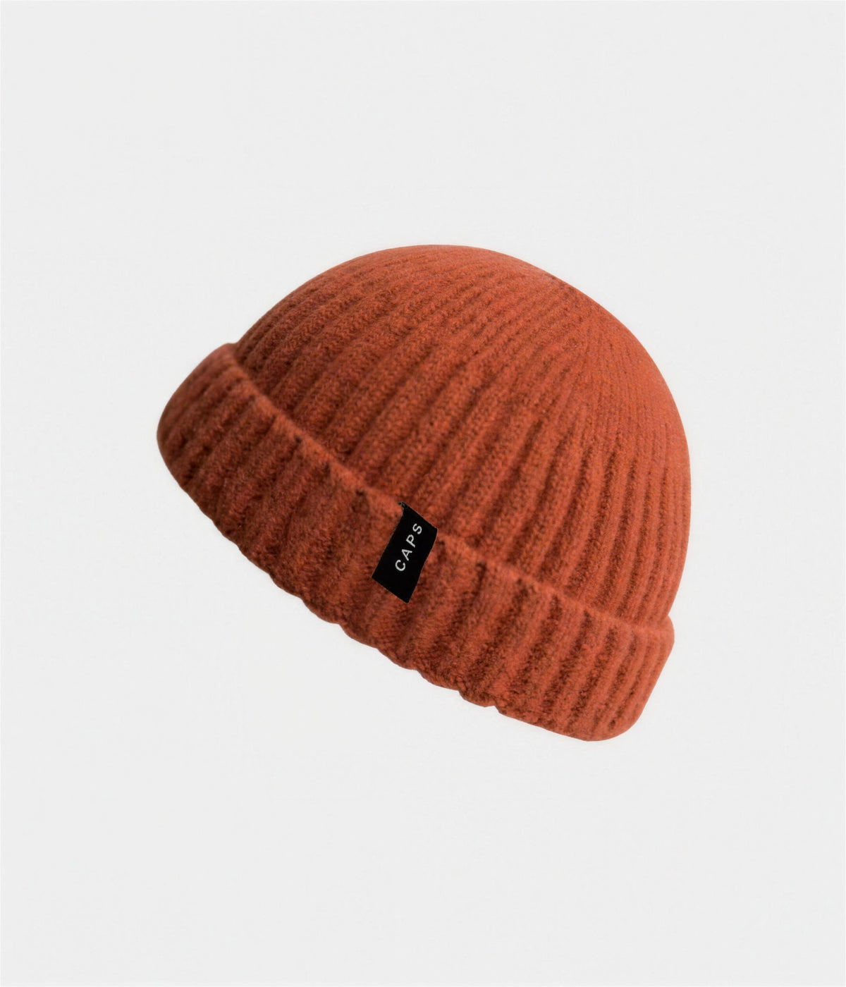 LOGO WOOL FISHERMAN BEANIE. in orange with CAPS logo label