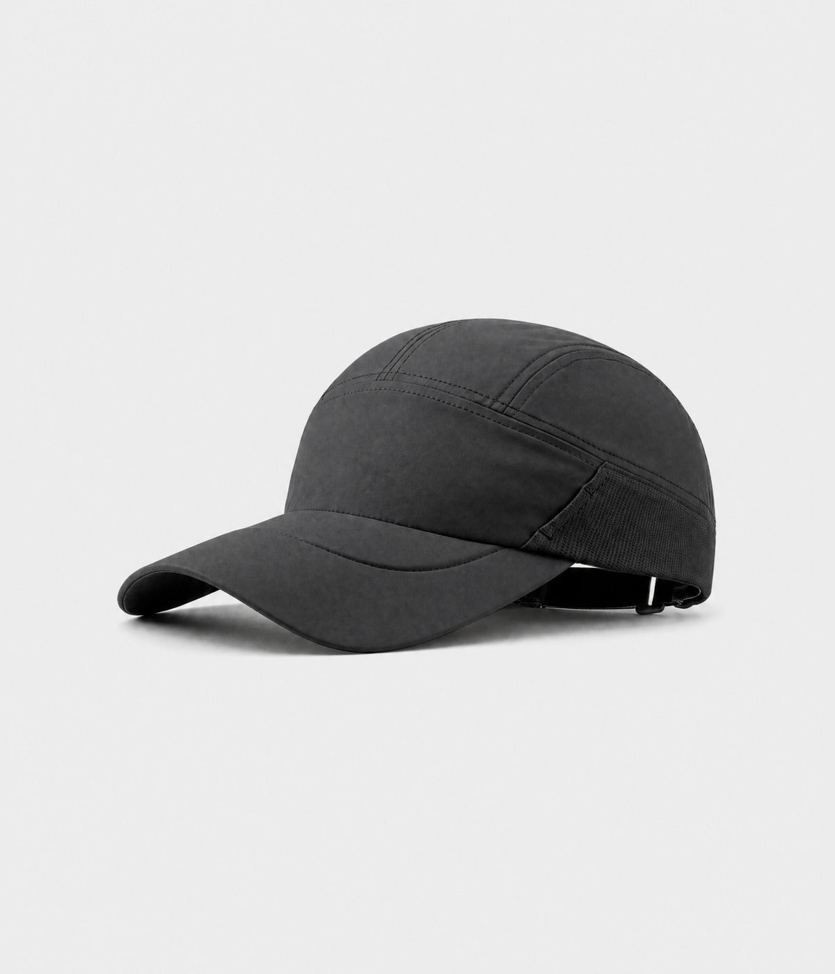 QUICK DRY KEEPER. quick-dry polyester running cap in black, side view